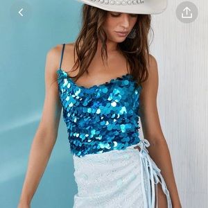 12th tribe Pippa teal disco halter top